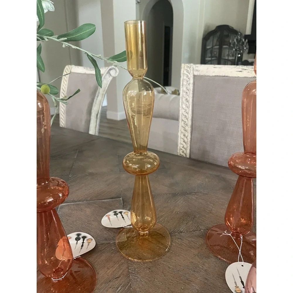 NWT Set of 4 Anthropologie Inspired Colored  Bubble Art Glass Taper Candlesticks